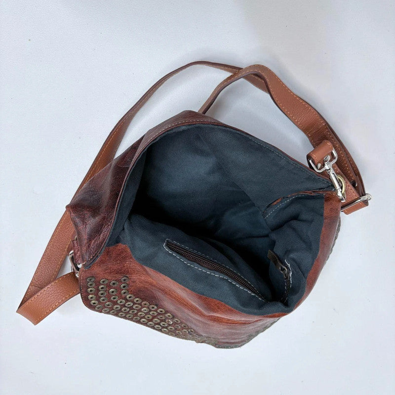 tan leather studded boho bag