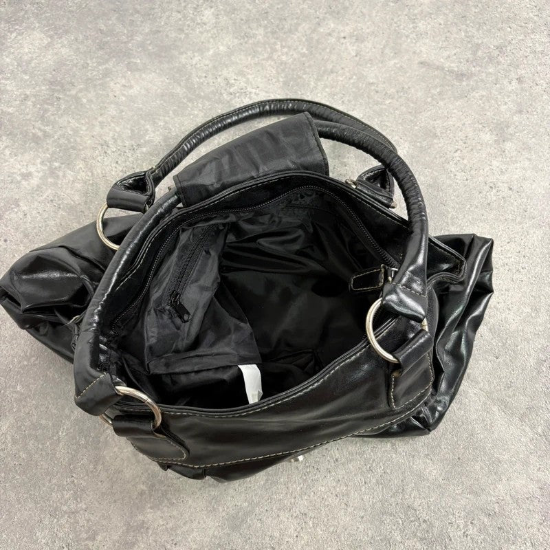 Faux leather patent black Y2K buckle bag