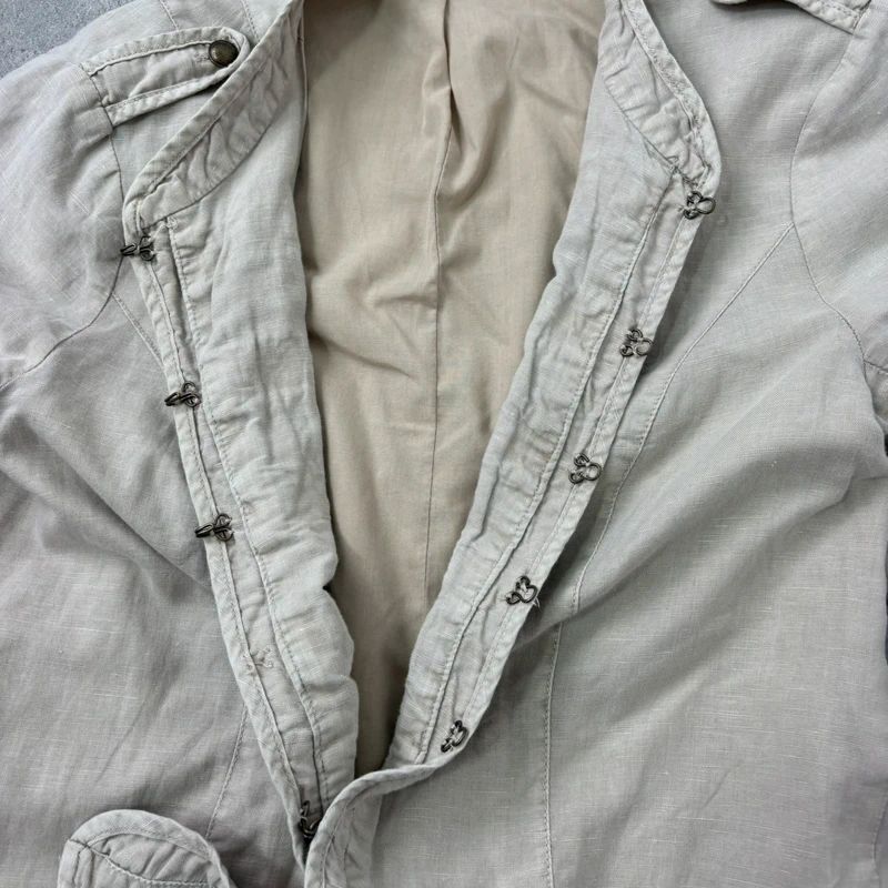 cotton khaki distressed button military jacket