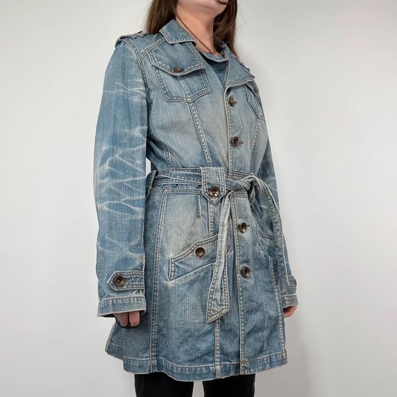 Distressed Denim Trench coat
