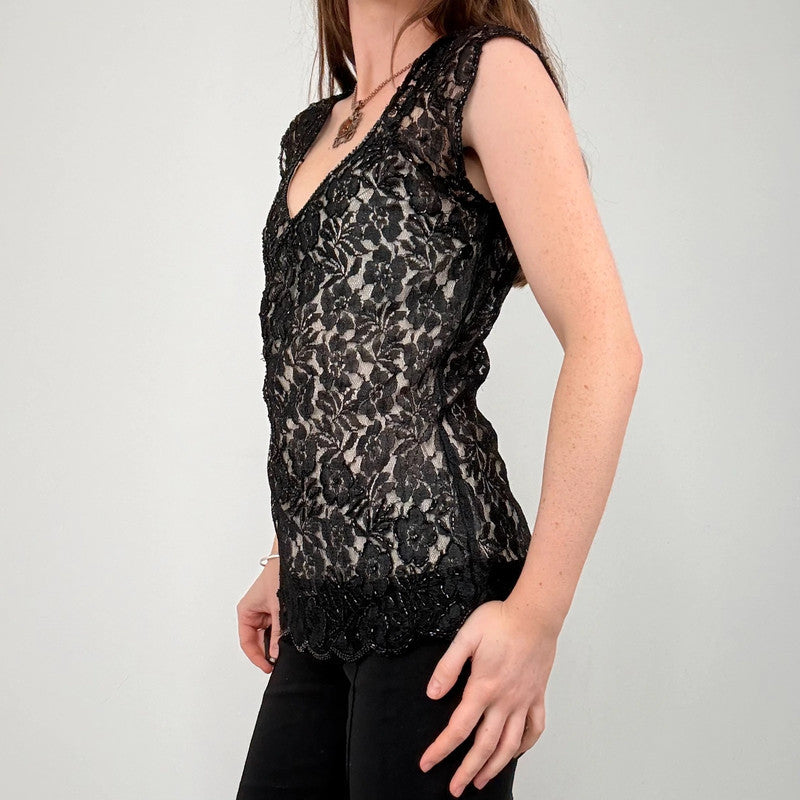 black lace flutter vest