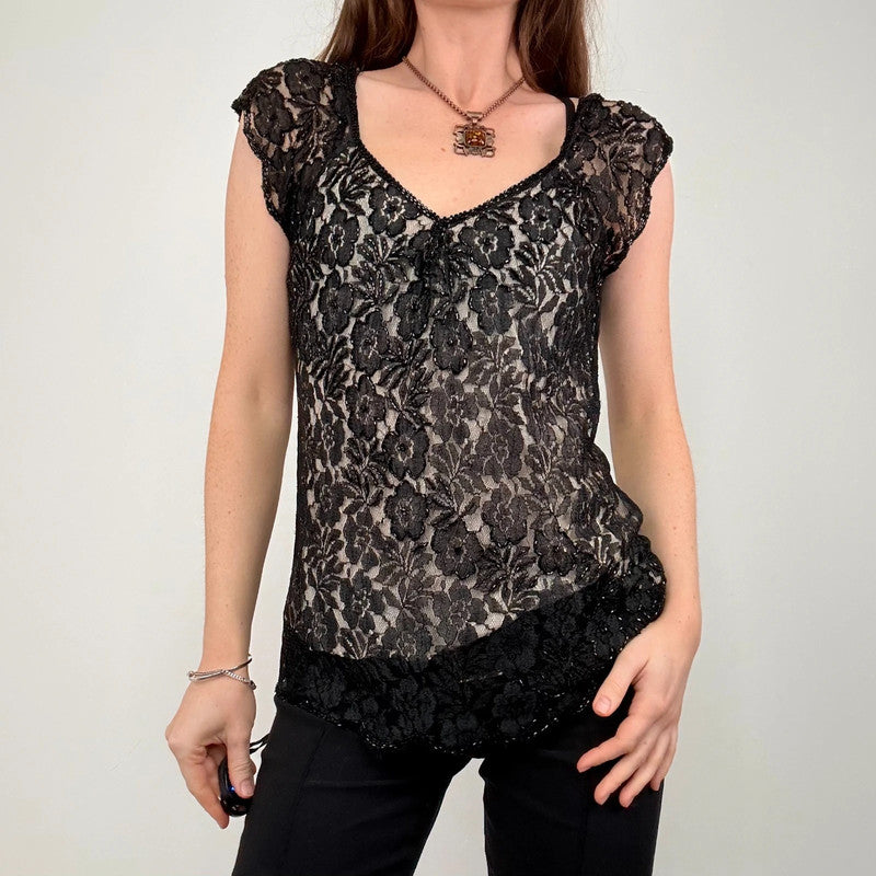black lace flutter vest