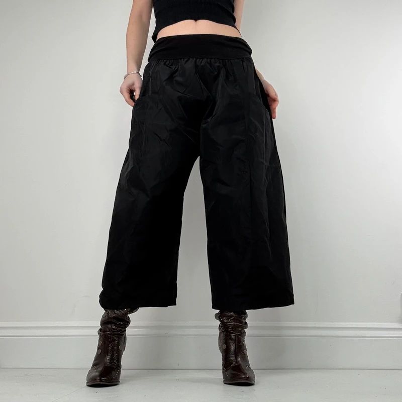 Black barrel wide leg tech trousers