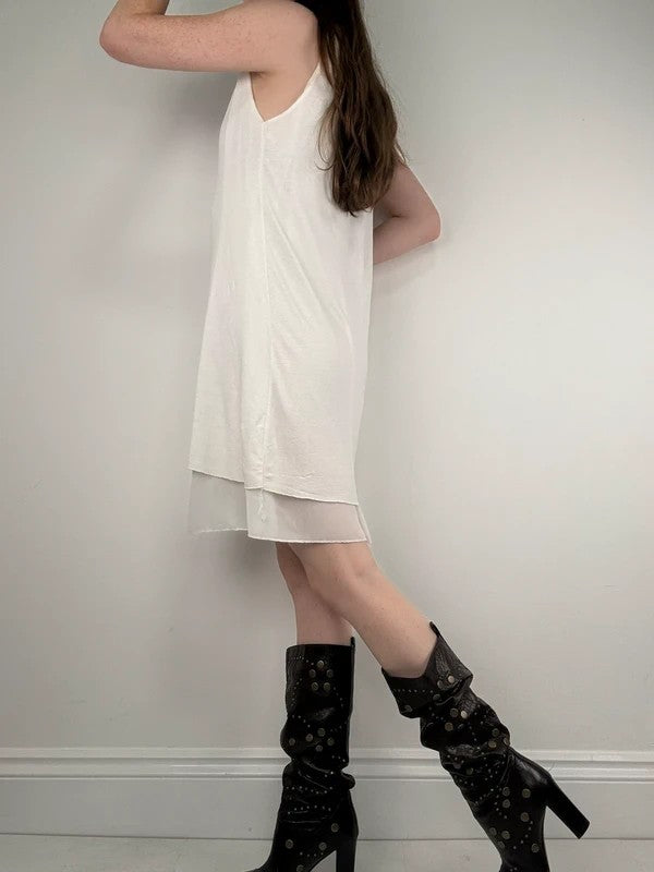 white a-line layered midi dress