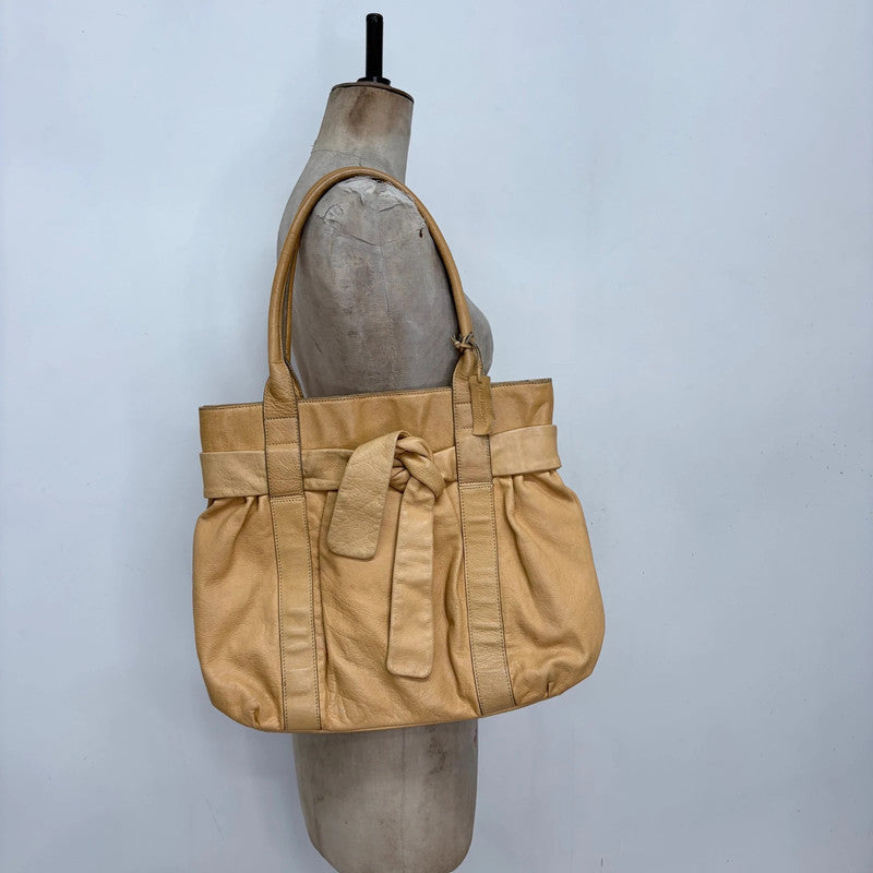 tan leather slouchy bow shoulder bag