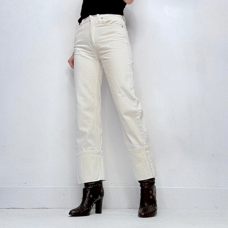 white zara cuffed jeans