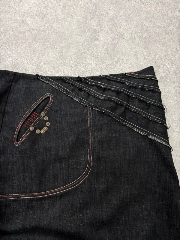 Flared black distressed maxi skirt