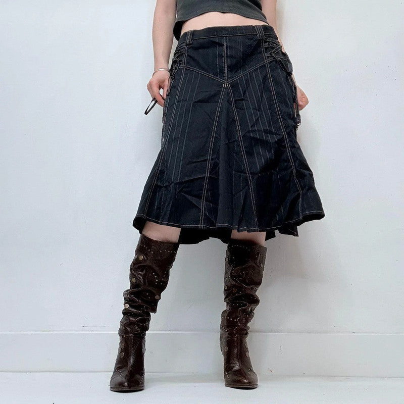 navy corset flared utility skirt