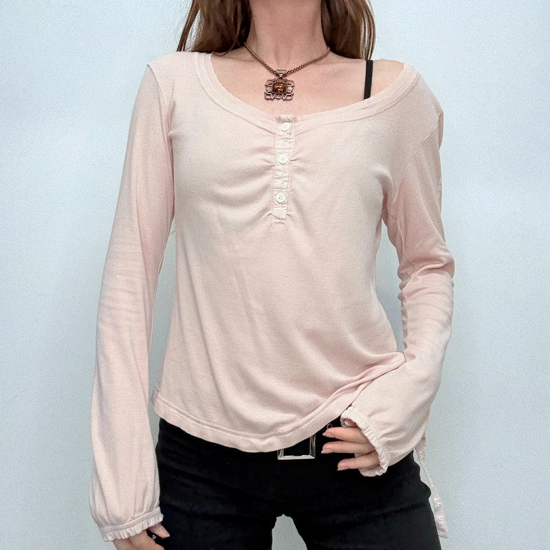 pink slash neck cinched long sleeve t-shirt