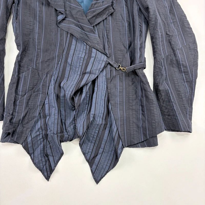 Navy Pinstripe Asymmetric Ruffle Jacket
