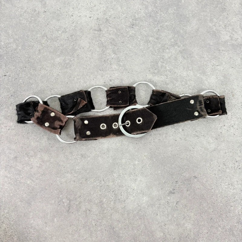Pony hair cow hide leather chain link belt