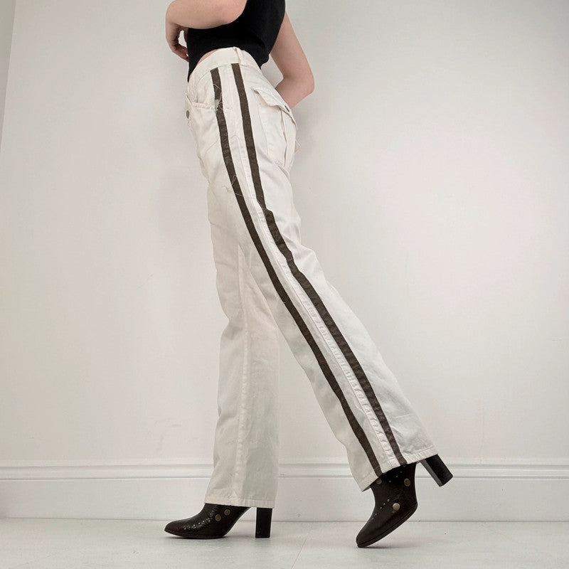 white cotton canvas flared trousers