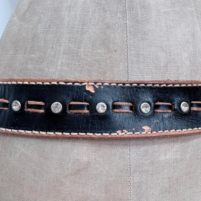 Studded leather black & tan stitch belt