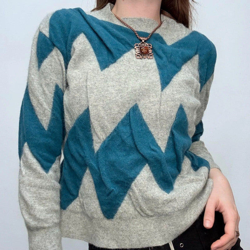 grey structured gathered wool jumper