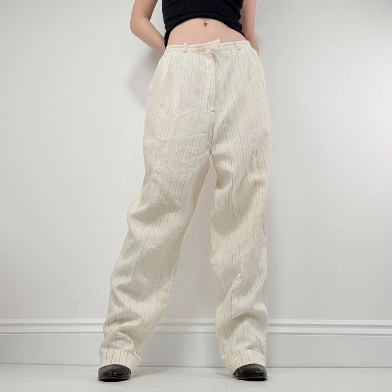 Laura Ashley vintage cream pinstripe trousers