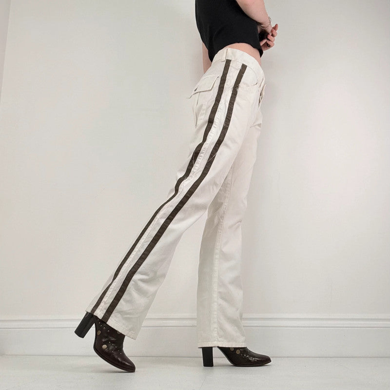 white cotton canvas flared trousers