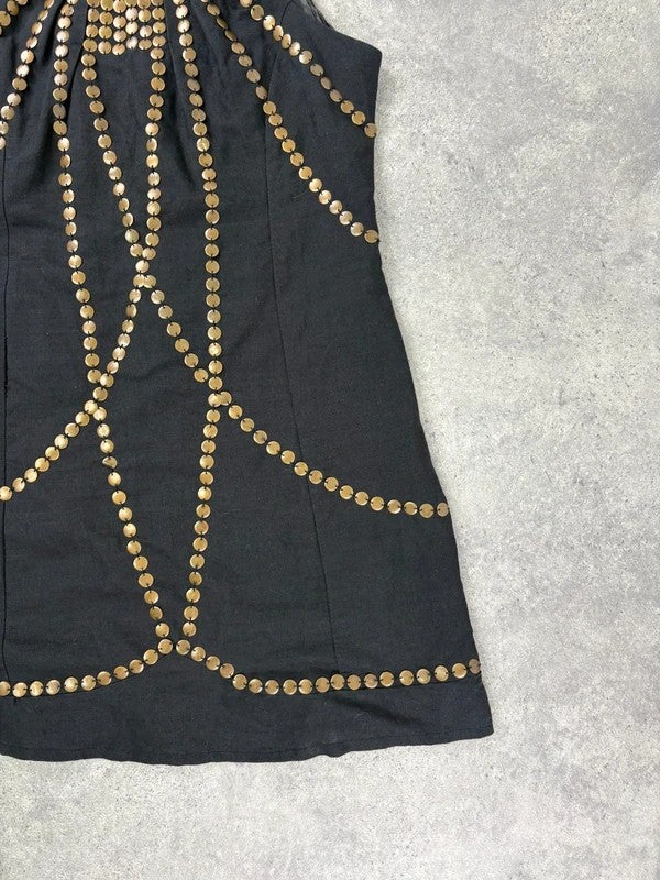 black linen metal gold studded mini Y2K party dress