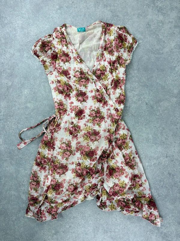 floral rose ruffle wrap around mini summer tea dress