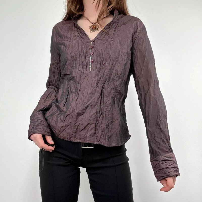 crinkle flared gathered blouse