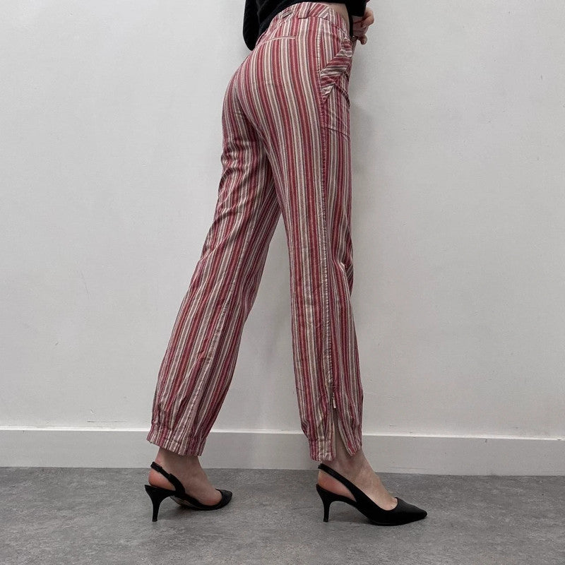 pinstripe lowrise zip flare cuff pants