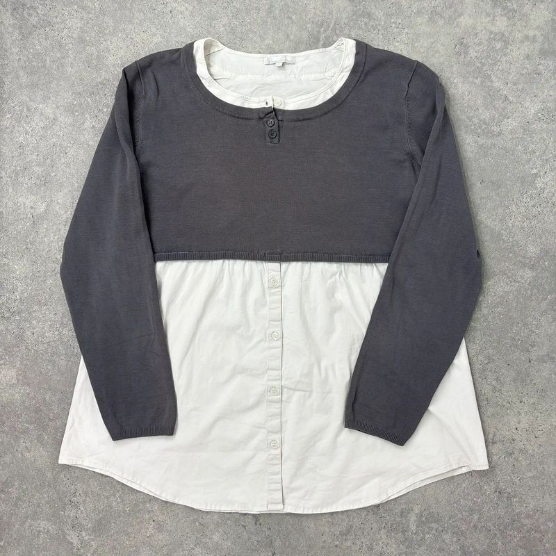 flared white shirt layered long sleeve top
