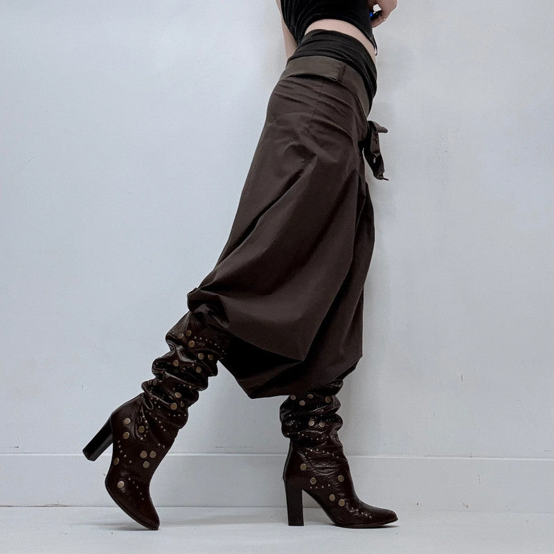 Cop Copine brown pleated drop waist fold waist trousers