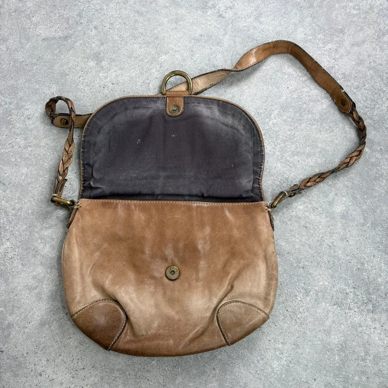 Distressed leather beige crossbody cargo city bag