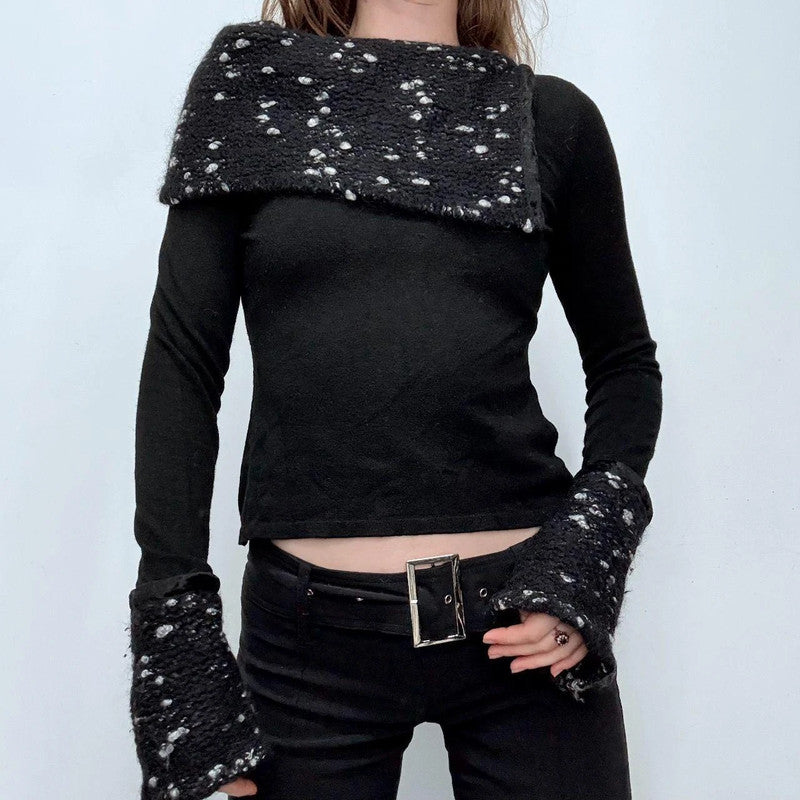 black flared asymmetric knit top