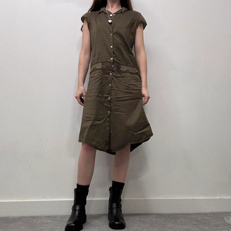 archival khaki button shirt dress