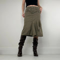 asymmetric khaki green cotton canvas skirt