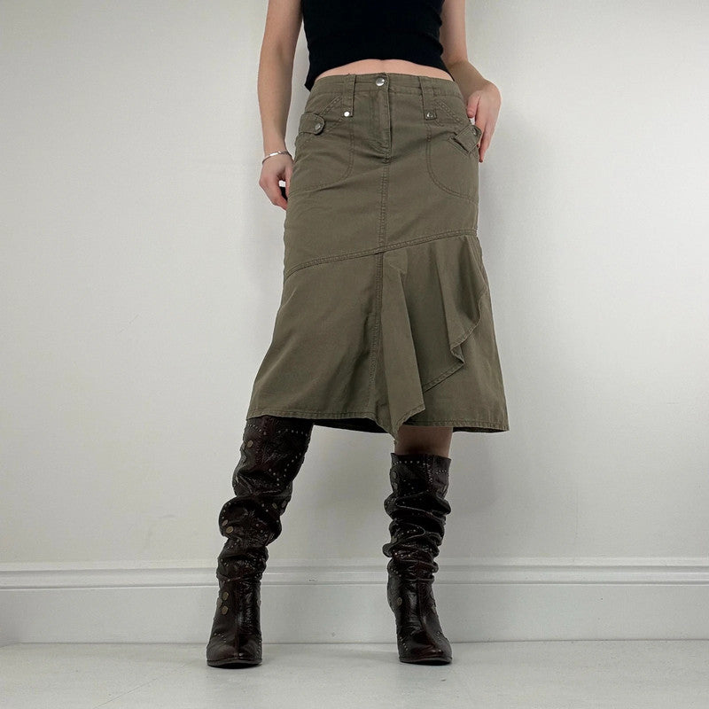 asymmetric khaki green cotton canvas skirt