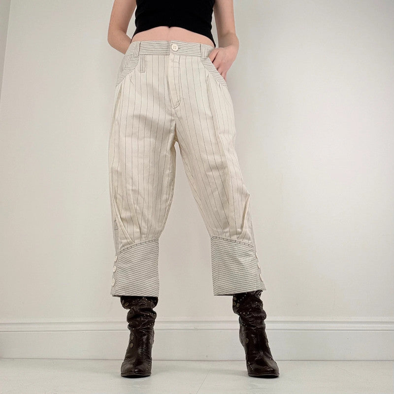 pleated pinstripe cropped cuffed trousers