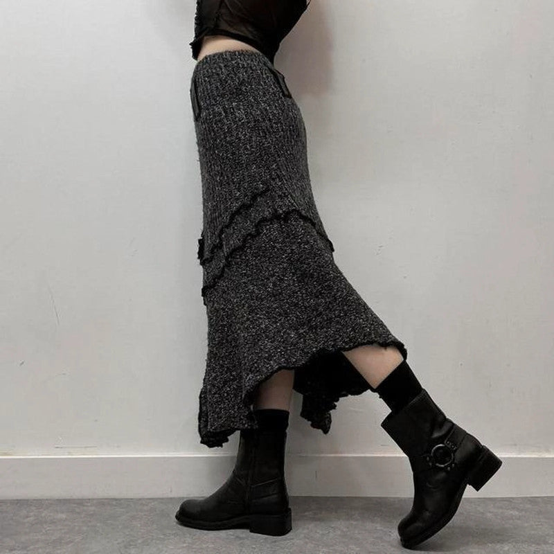 Ribbed asymmetrical maxi skirt