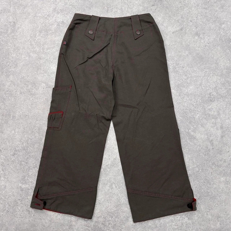 khaki cropped cargo wide-leg trousers