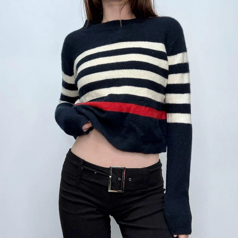 navy wool striped knit jumper