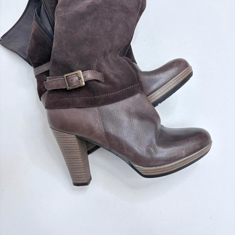 brown leather knee high boots