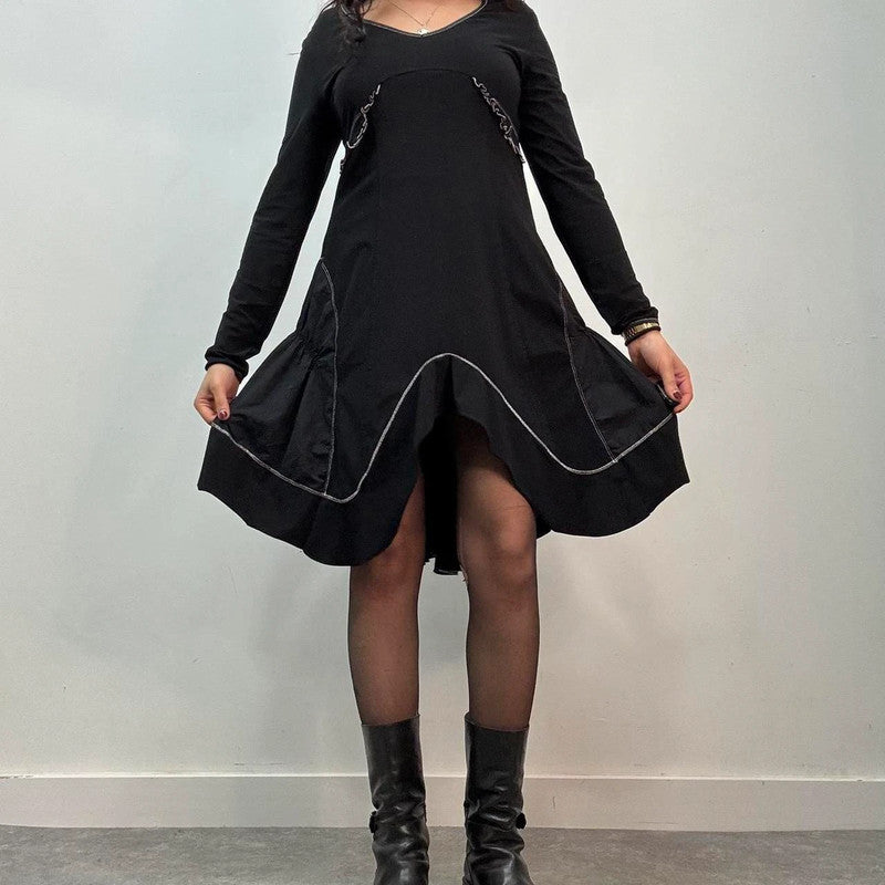 black flared handkercheif midi dress