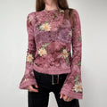 Floral Boho Fairy Pink Flared Blouse