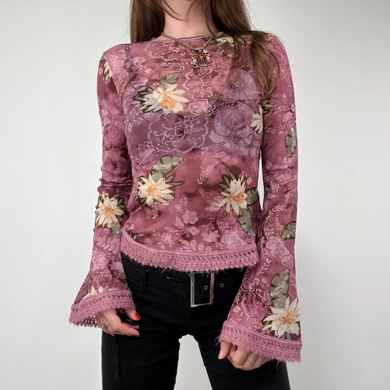 Floral Boho Fairy Pink Flared Blouse