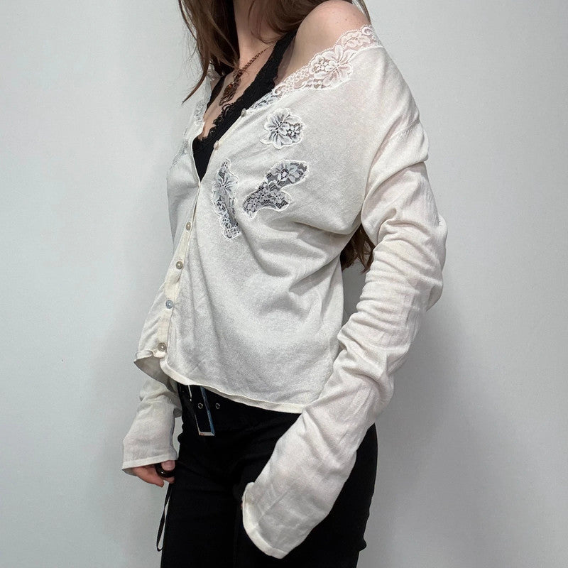 cream lace knit cardigan