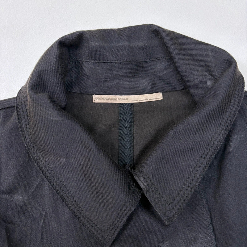 black distressed asymmetric military button jacket