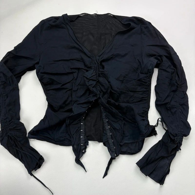 black ruffle hook and eye grunge flutter shirt
