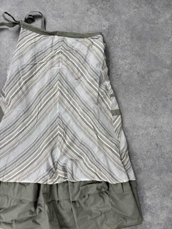 khaki layered pleated ruffle cotton maxi skirt
