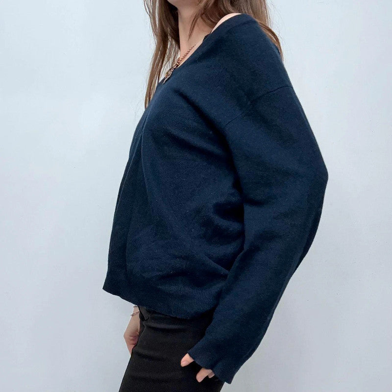 navy wool knitted slouchy jumper