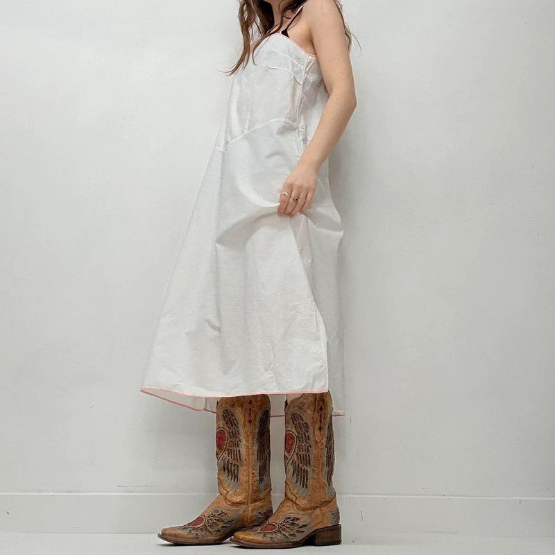 white linen embroidered midi dress