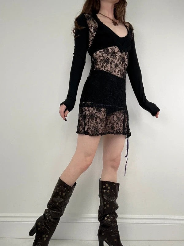 Cop Copine black lace sheer mini dress