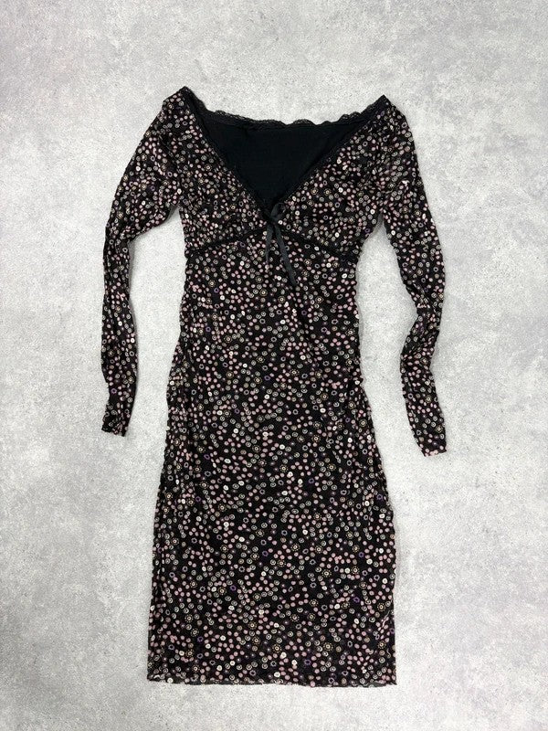 black polkadot long sleeve mesh slouchy dress