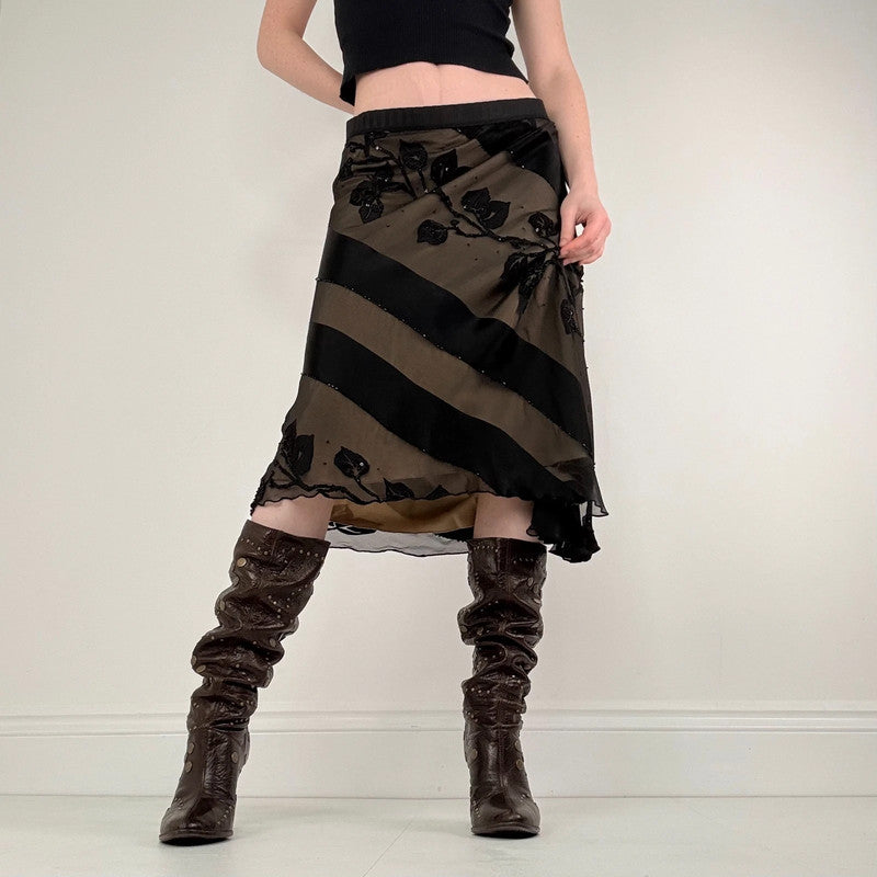 black silk floral flutter skirt