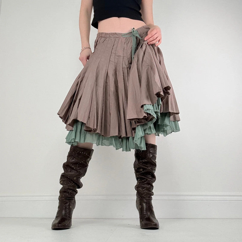 pleated flared cotton midi skirt