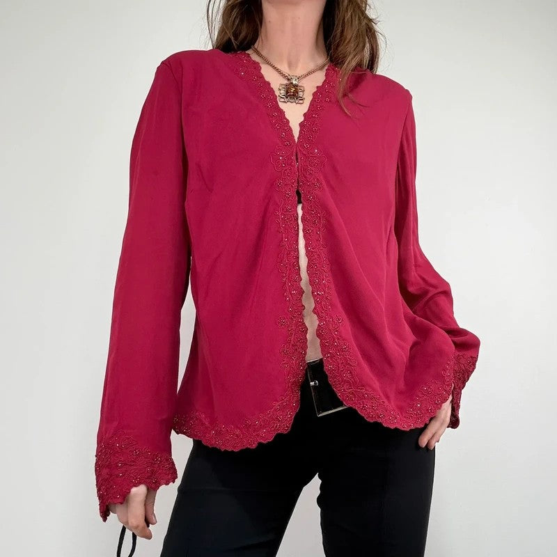 Pink silk beaded floaty embellished shirt cardi